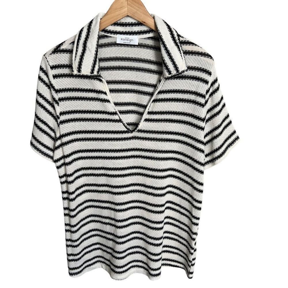 Stitch Fix Kaleigh Sweater Top size 1X Black/White Short Sleeve Lightweight